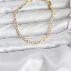 Mey İthalat® Pembe ve Beyaz Zirkon Taşlı Gold Renk Su Yolu Kadın Bileklik