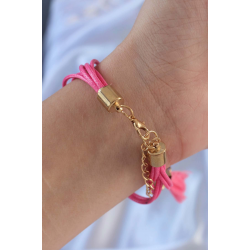 Mey İthalat® Pembe Zirkon Taşlı İpli Püskül Detay Çoklu Bileklik