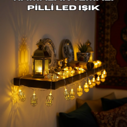Mey İthalat® Pilli Altın Fenerli Ramazan Işıkları Dekoratif LED Zincir