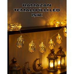 Mey İthalat® Pilli Ramazan Işıkları Altın Renk Fener Figürlü LED Süsleme