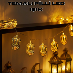 Mey İthalat® Pilli Ramazan Işıkları Altın Renk Fener Figürlü LED Süsleme