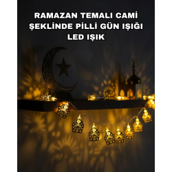 Mey İthalat® Pilli Ramazan ve Bayram LED Işık Zinciri Cami Temalı Dekoratif