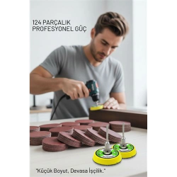 Mey İthalat® Pimli 50mm Cırt Zımpara Taban Seti 124 Parça Matkap ve Gravür Uyumlu Profesyonel Hobi Seti