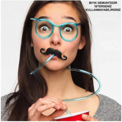 Mey İthalat® Pipetli Parti Gözlüğü - Çocuk ve Yetişkin Bıyıklı Pipet Gözlük Mavi Renk 18x14 cm