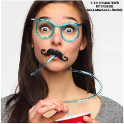 Mey İthalat® Pipetli Parti Gözlüğü - Çocuk ve Yetişkin Bıyıklı Pipet Gözlük Mavi Renk 18x14 cm