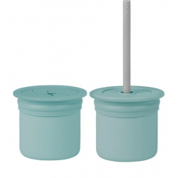 Mey İthalat®   Ham+Hüp Pipetli Silikon Bardak Seti Aqua Green / Powder Grey