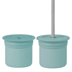 Mey İthalat®   Ham+Hüp Pipetli Silikon Bardak Seti Aqua Green / Powder Grey