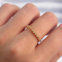 Mey İthalat® Pirinç Altın Renk Minimal Sıralı Zirkon Taşlı Ayarlanabilir Yüzük