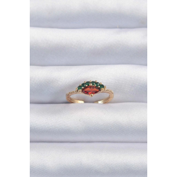 Mey İthalat® Pirinç Altın Renk Renkli Zirkon Taşlı Ayarlanabilir Karpuz Model Yüzük