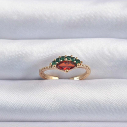 Mey İthalat® Pirinç Altın Renk Renkli Zirkon Taşlı Ayarlanabilir Karpuz Model Yüzük