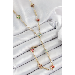 Mey İthalat® Pirinç Asorti Kalpli Yonca Model Gold Renk Zirkon Taşlı Y Kolye