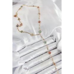 Mey İthalat® Pirinç Asorti Kalpli Yonca Model Gold Renk Zirkon Taşlı Y Kolye