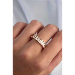 Mey İthalat® Pirinç Ayarlamalı Gold Renk Baget Taşlı Su Yolu Yüzük