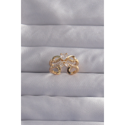 Mey İthalat® Pirinç Ayarlamalı Gold Renk Zirkon Taşlı 2li Görünüm Fiyonk Yüzük