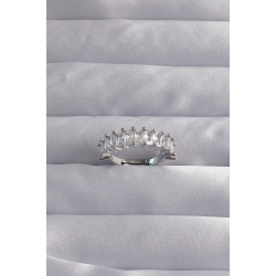 Mey İthalat® Pirinç Ayarlamalı Gümüş Renk Baget Taşlı Su Yolu Yüzük