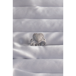 Mey İthalat® Pirinç Ayarlamalı Gümüş Renk Zirkon Taşlı Bombeli Kalp Yüzük