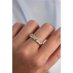 Mey İthalat® Pirinç Ayarlamalı Gümüş Renk Zirkon Taşlı XOXO Model Yüzük