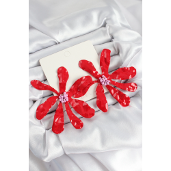 Mey İthalat® Pirinç Büyük Kırmızı Çiçek Model Kadın Küpe