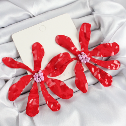 Mey İthalat® Pirinç Büyük Kırmızı Çiçek Model Kadın Küpe