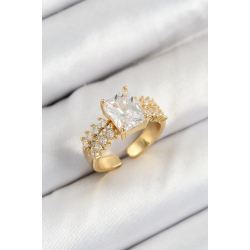 Mey İthalat® Pirinç  Büyük Zirkon Taşlı Model Gold Renk Kadın Yüzük