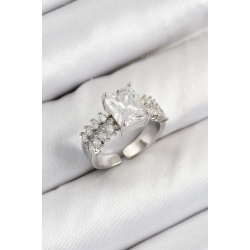 Mey İthalat® Pirinç  Büyük Zirkon Taşlı Model Gümüş Renk Kadın Yüzük