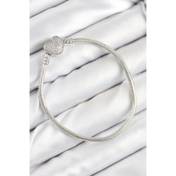 Mey İthalat® Pirinç Charm Zirkon Taşlı Kalp Model Gümüş Renk Kadın Bileklik