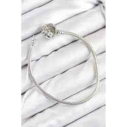 Mey İthalat® Pirinç Charm Zirkon Taşlı Kalp Model Gümüş Renk Kadın Bileklik