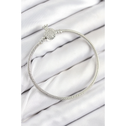 Mey İthalat® Pirinç Charm Zirkon Taşlı Taç Model Gümüş Renk Kadın Bileklik