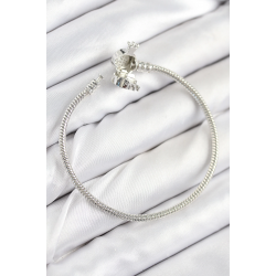 Mey İthalat® Pirinç Charm Zirkon Taşlı Taç Model Gümüş Renk Kadın Bileklik