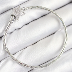 Mey İthalat® Pirinç Charm Zirkon Taşlı Yıldız Model Gümüş Renk Kadın Bileklik