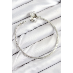 Mey İthalat® Pirinç Charm Zirkon Taşlı Yonca Model Gümüş Renk Kadın Bileklik