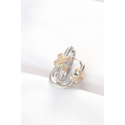 Mey İthalat® Pirinç Çift Renk Taşlı X Tasarımlı Dikdörtgen Küpe