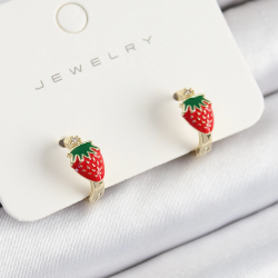 Mey İthalat® Pirinç Çilek Model Gold Renk Çocuk Küpe