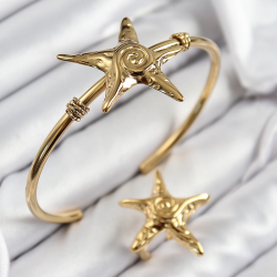 Mey İthalat® Pirinç Deniz Yıldızı Model Gold Renk Bileklik Yüzük Set