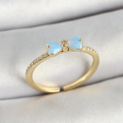 Mey İthalat® Pirinç Fiyonk Figürlü Zirkon Taşlı Gold Renk Ayarlanabilir Kadın Yüzük