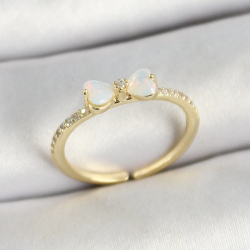 Mey İthalat® Pirinç Fiyonk Figürlü Zirkon Taşlı Gold Renk Ayarlanabilir Kadın Yüzük