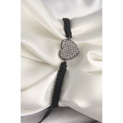 Mey İthalat® Pirinç Füme Renk Zirkon Taşlı Kalp Figür Asansörlü Makrome Model Kadın Bileklik