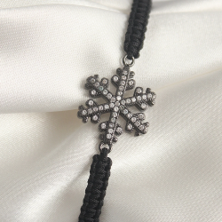 Mey İthalat® Pirinç Füme Renk Zirkon Taşlı Kar Tanesi Figür Makrome Asansörlü Model Kadın Bileklik