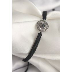 Mey İthalat® Pirinç Füme Renk Zirkon Taşlı Nazar Boncuk İşleme Makrome Asansörlü Model Kadın Bileklik