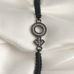 Mey İthalat® Pirinç Füme Renk Zirkon Taşlı Venüs Mars Asansörlü Makrome Model Kadın Bileklik