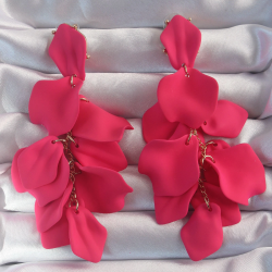 Mey İthalat® Pirinç Fuşya Renk Sallantılı Yaprak Model Küpe