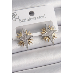 Mey İthalat® Pirinç Gold Gümüş Renk Zirkon Taşlı Kutup Yılıdız Model Kadın Küpe