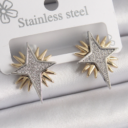 Mey İthalat® Pirinç Gold Gümüş Renk Zirkon Taşlı Kutup Yılıdız Model Kadın Küpe