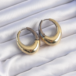 Mey İthalat® Pirinç Gold Gümüş Renkli Oval Bombeli Küpe