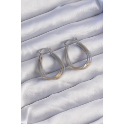 Mey İthalat® Pirinç Gold Gümüş Renkli Oval Çoklu Görünümlü Küpe