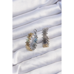 Mey İthalat® Pirinç Gold Gümüş Renkli Tırtıklı Halka Küpe