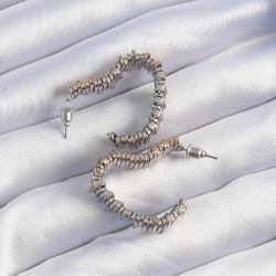 Mey İthalat® Pirinç Gold Gümüş Renkli Tırtıklı Kalp Küpe