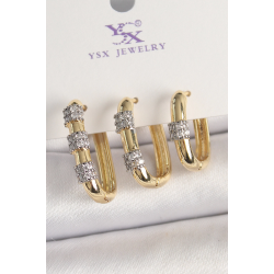 Mey İthalat® Pirinç Gold Renk 3'Lü Halka Model Gümüş Zirkon Taş Detaylı Kadın Kombin Küpe