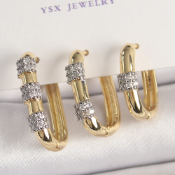 Mey İthalat® Pirinç Gold Renk 3'Lü Halka Model Gümüş Zirkon Taş Detaylı Kadın Kombin Küpe