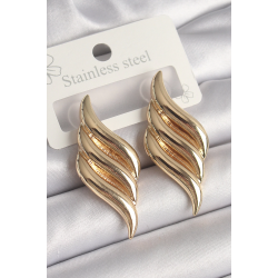 Mey İthalat® Pirinç Gold Renk 3 Sıra Dalga Model Kadın Küpe